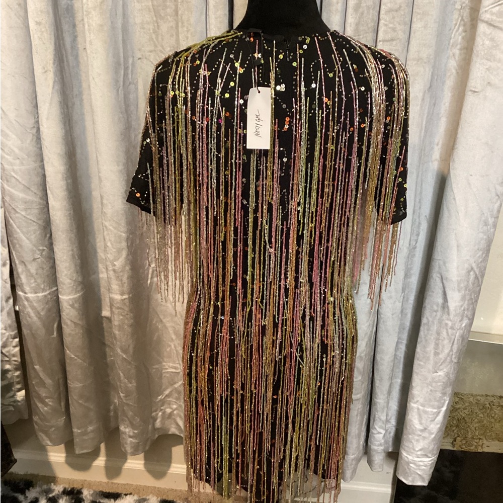 Black Dress with Multicolor Beaded Fringe